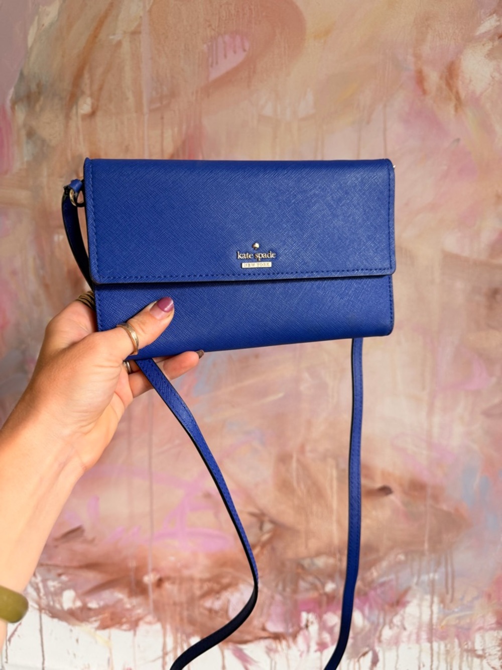 kate spade cobalt crossbody wallet in blue